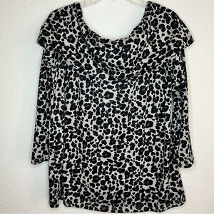 Loft Off the Shoulder Large Long Sleeve Animal Print Leopard Flowy Shirt Sweater